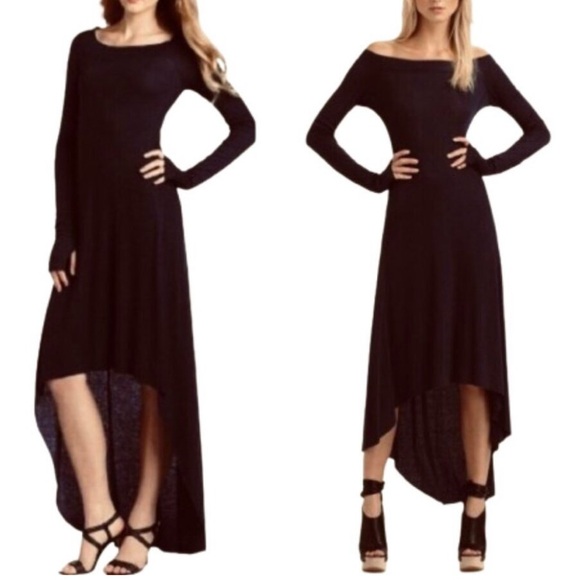 BCBGMaxAzria Aurela Off Shoulder Hi-low Dress Black Long Sleeve Medium - Picture 1 of 9